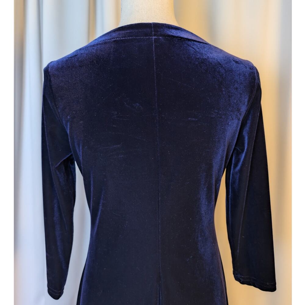 Vintage 90s Kathie Lee Purple Velvet Midi Dress Minimalist Bodycon Cocktail S - Picture 12 of 16